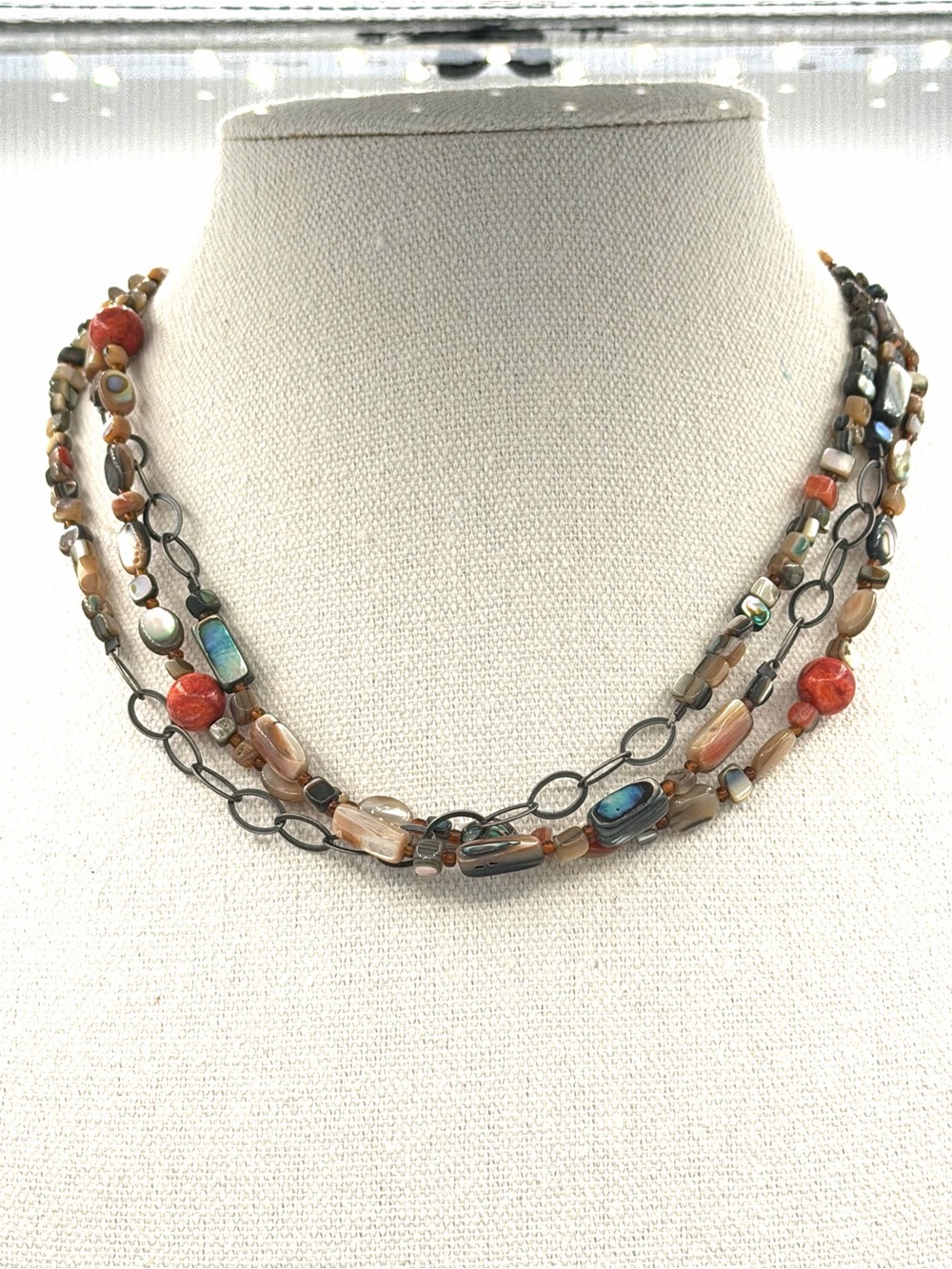 Silpada "Fiesta Fun" Retired Multi-Strand Sterling Silver Coral Shell Necklace